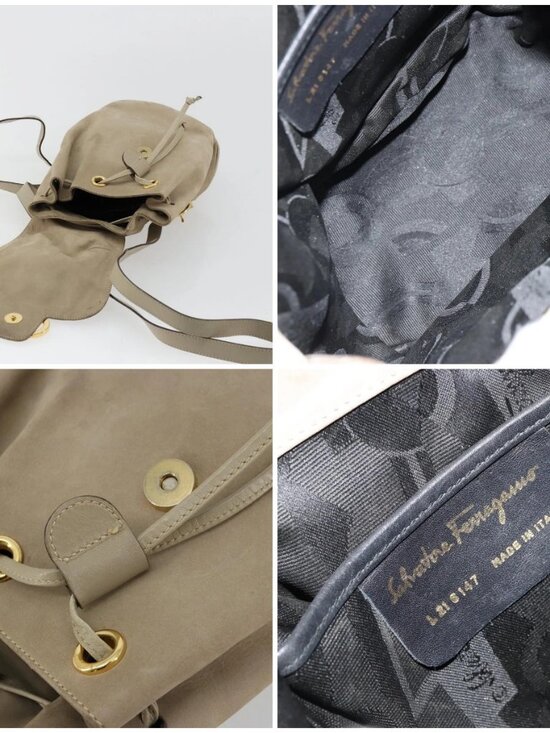 Salvatore Ferragamo Gancini Backpack Suede Gray Gold Auth 179844 main image 9